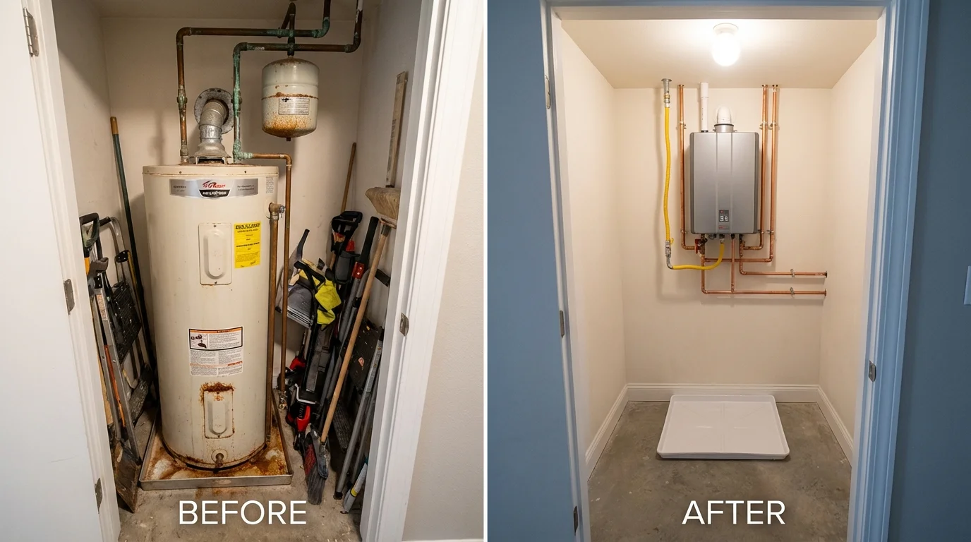 Tank water heater versus wall-mounted tankless unit comparison for Palm City, FL homeowners