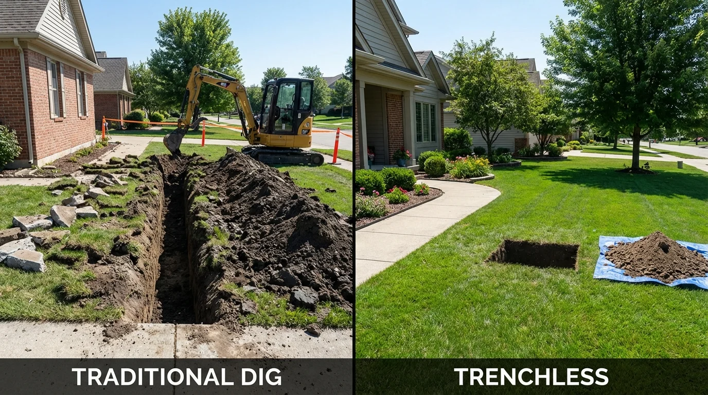 Trenchless sewer repair with minimal yard damage versus traditional excavation in Palm City, FL